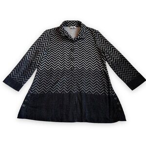 John Mark top Button Up Wired Collar Ribbed Knit Chevron Zig Zag Lagenlook XS